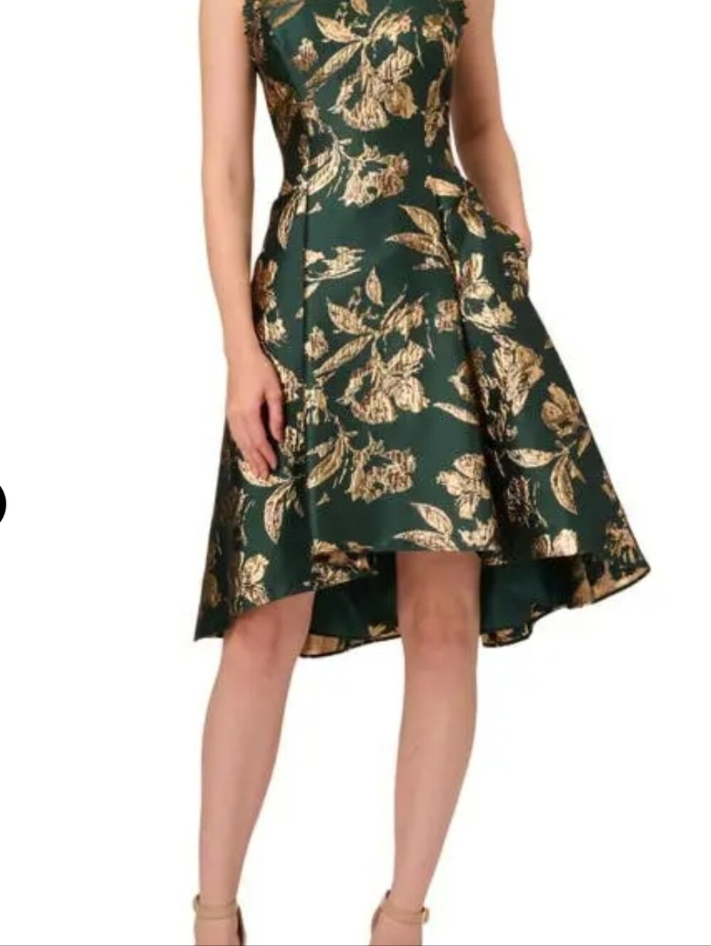 Adrianna Papell- ruffle sleeveless jacquard cocktail dress with POCKETS! - Picture 4 of 4